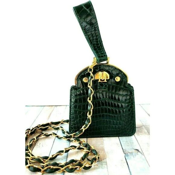 GIORGIO'S of PALM BEACH ITALY GREEN GENUINE ALLIGATOR CROCODILE LEATHER MINI BAG - Picture 1 of 10